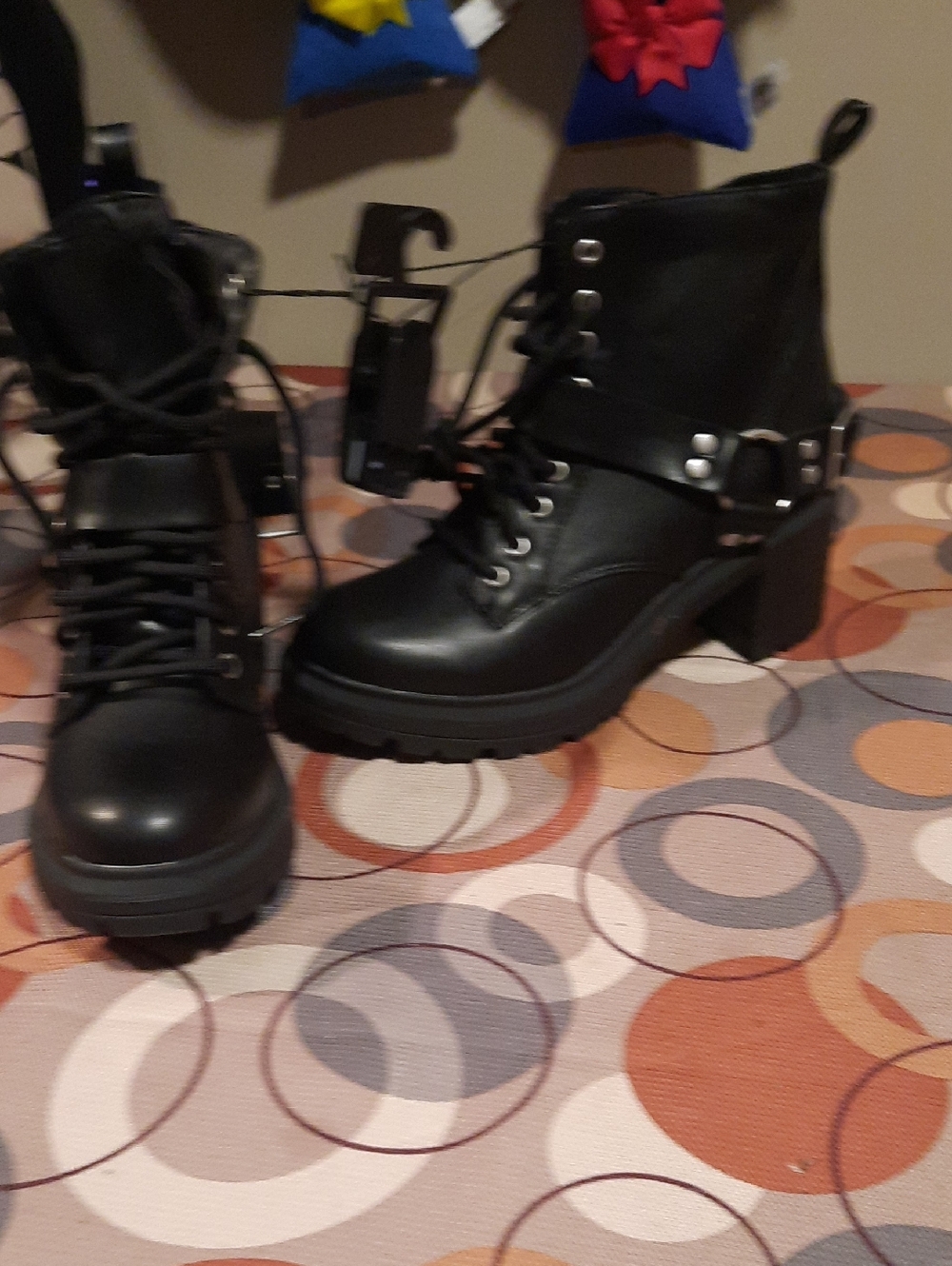 Black Lace-Up Chunky Heel Rave Or Combat Boots for Women